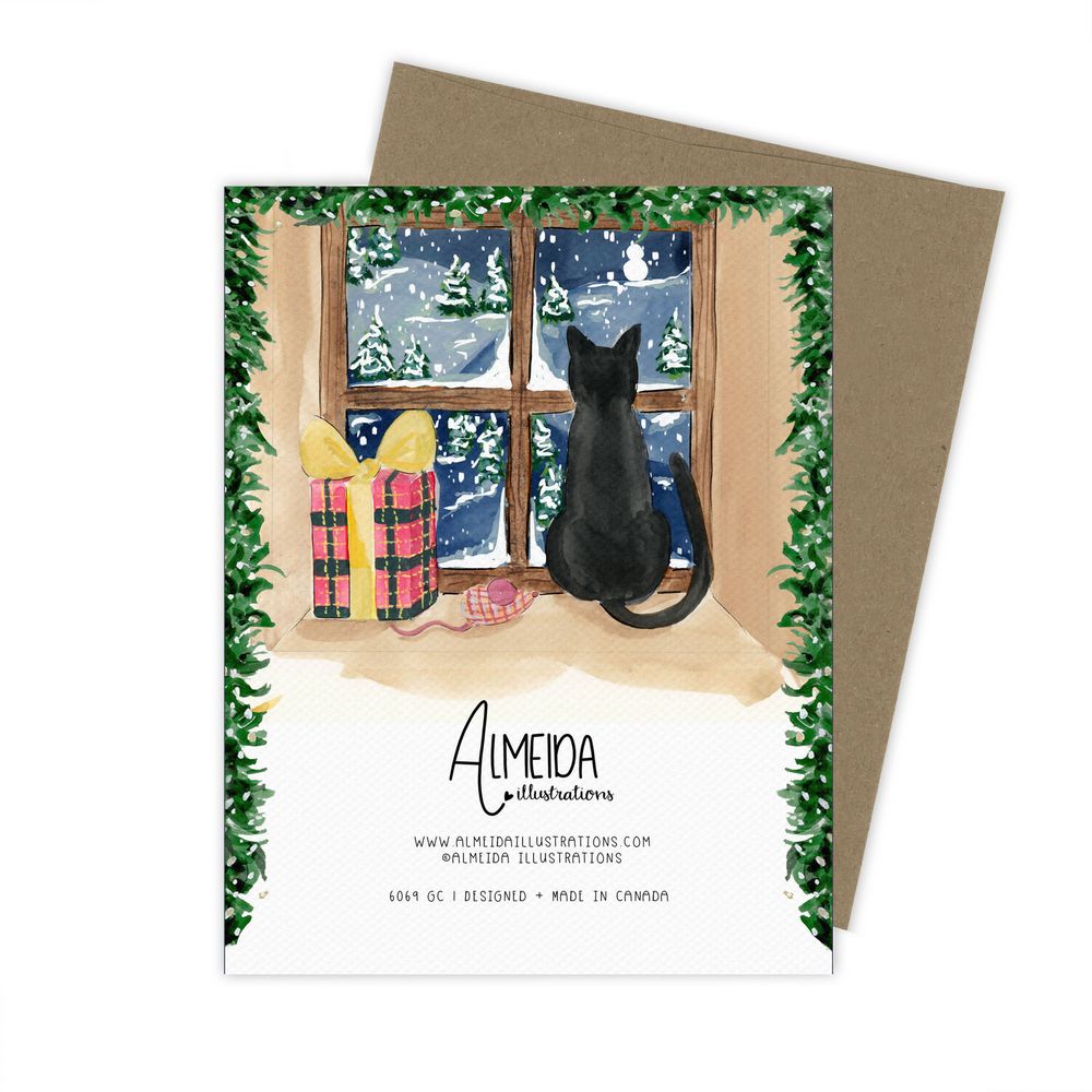 Almeida Illustrations Card - Christmas Cat In Window
