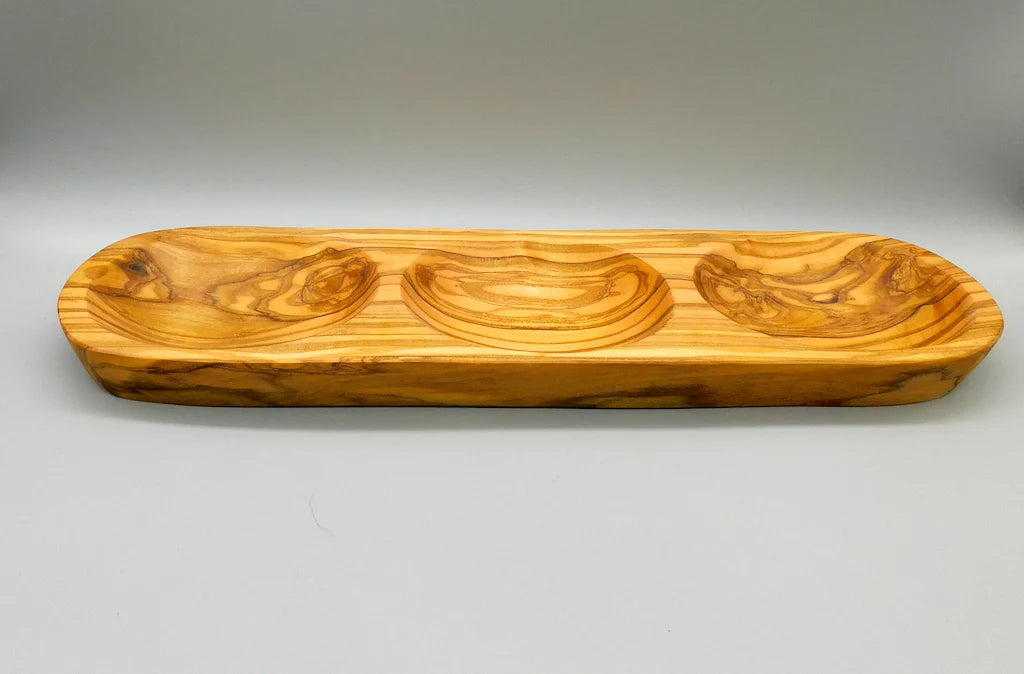 Olivewood 3 Section Flat Nut Dish