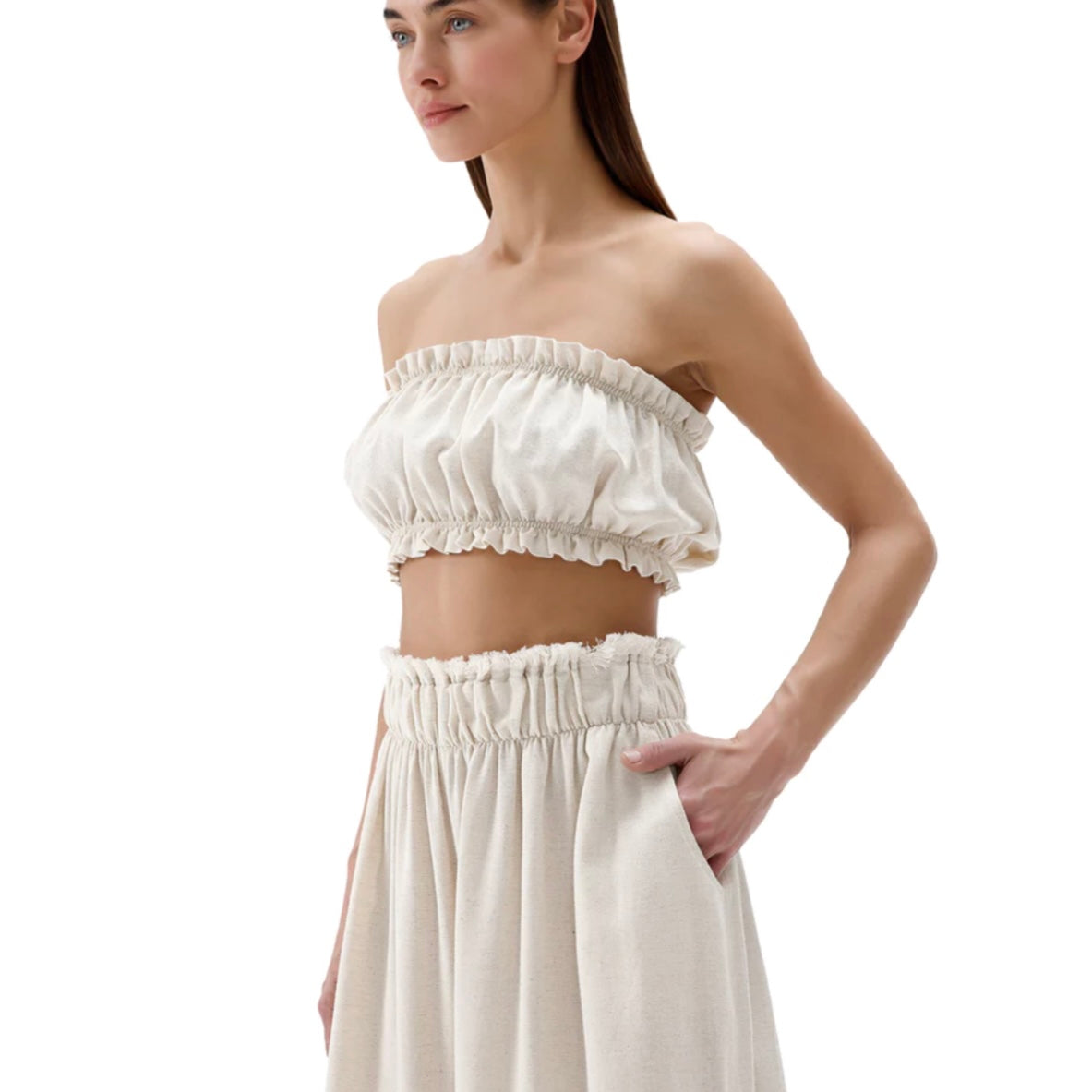 Pokoloko Linen-Cotton Bandeau Top