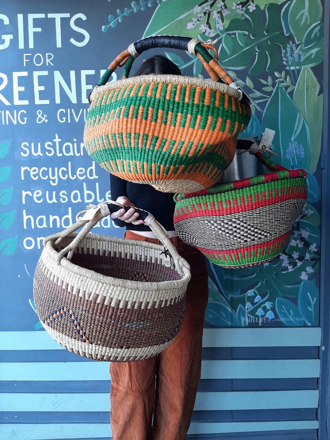 Big Blue Moma Hand Woven Round Large Basket