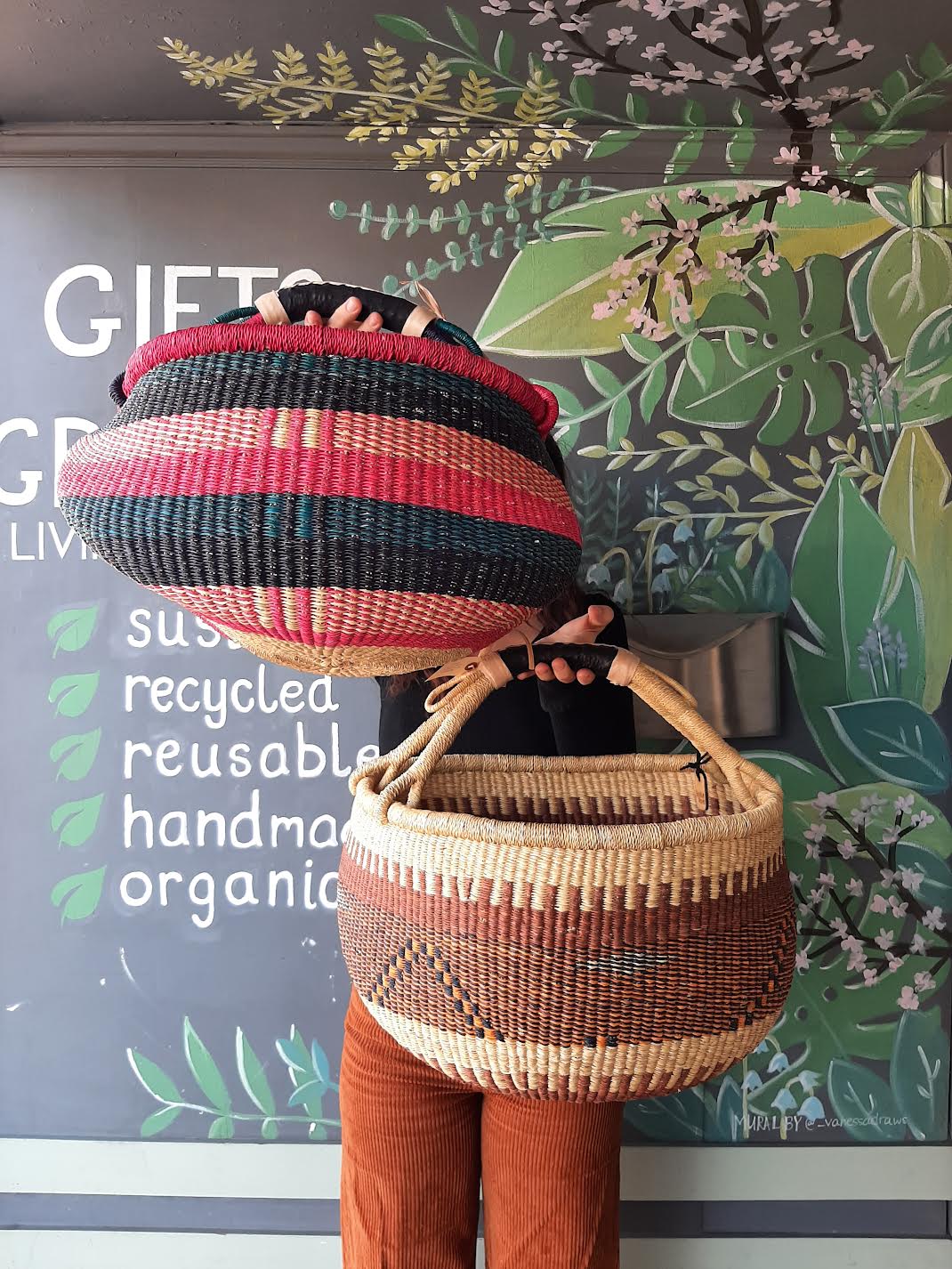 Big Blue Moma Hand Woven Round Large Basket