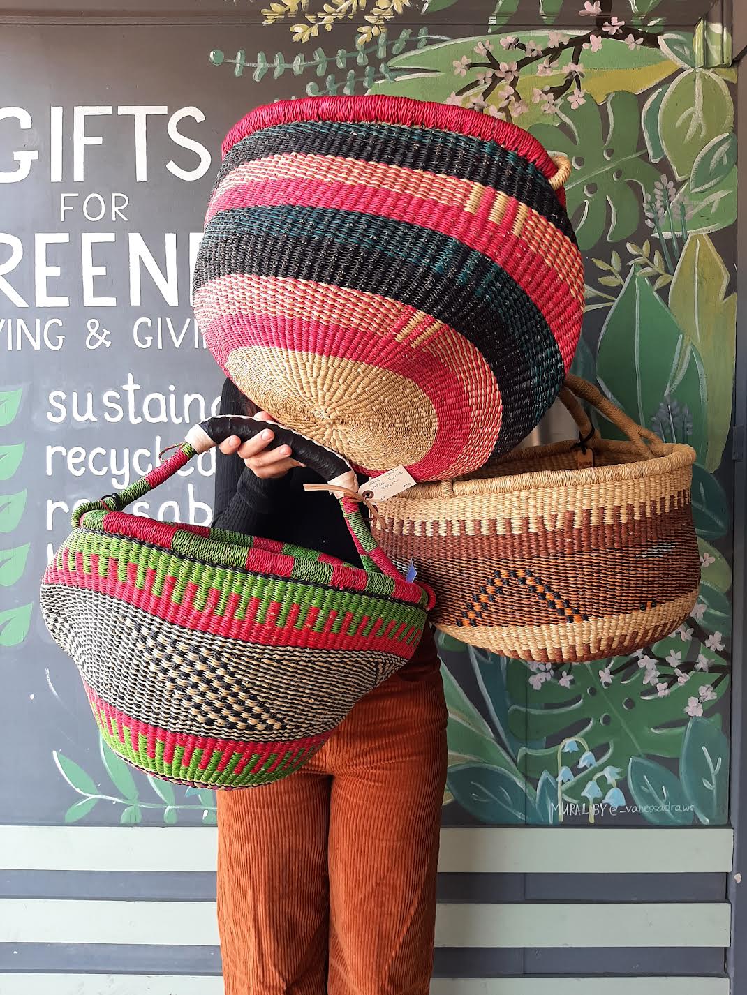 Big Blue Moma Hand Woven Round Large Basket