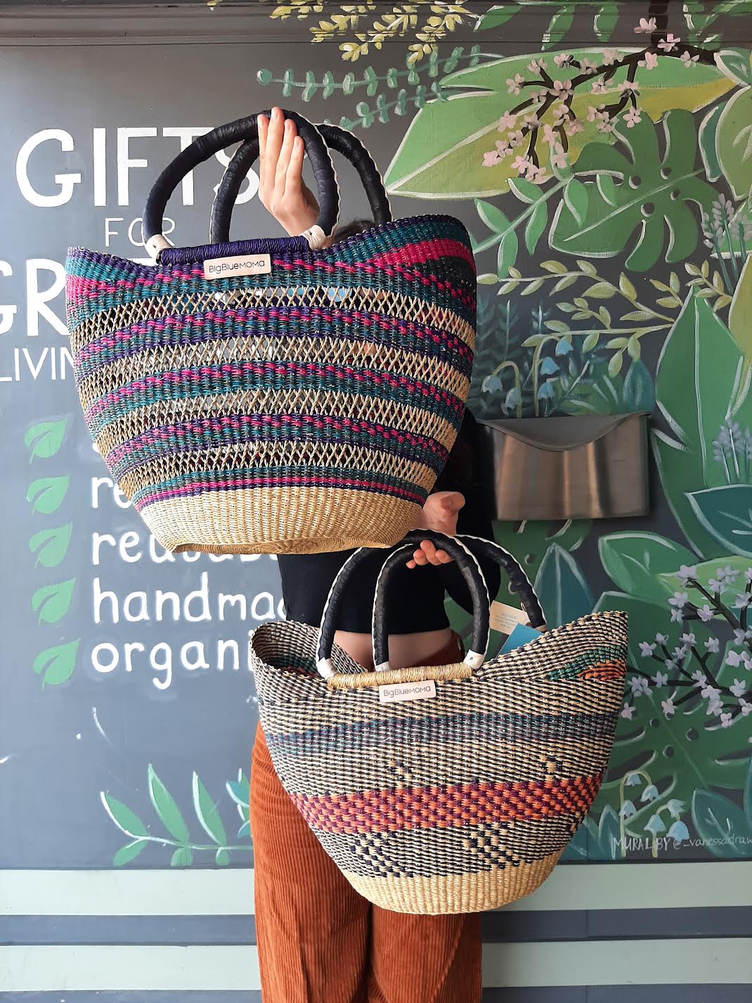 Big Blue Moma Hand Woven U Shopper