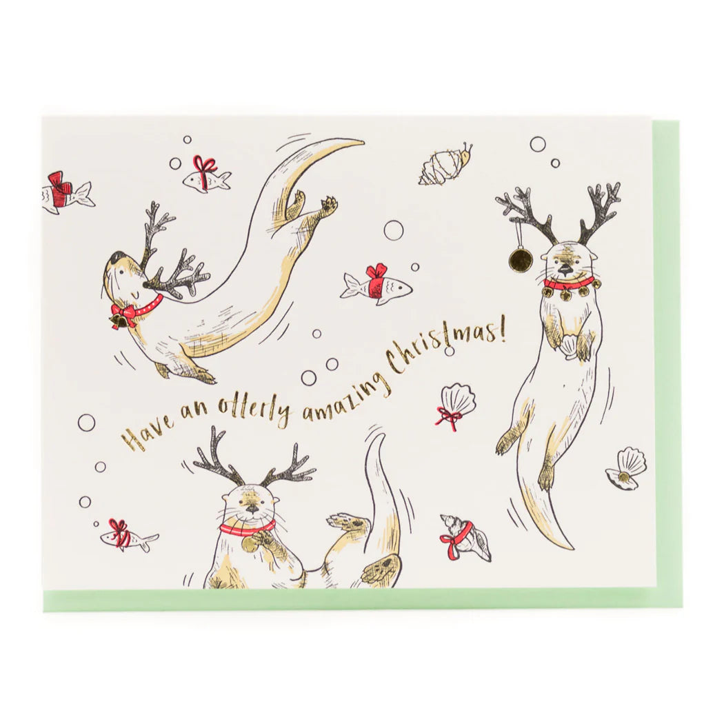 Porchlight Press Card - Christmas Otters