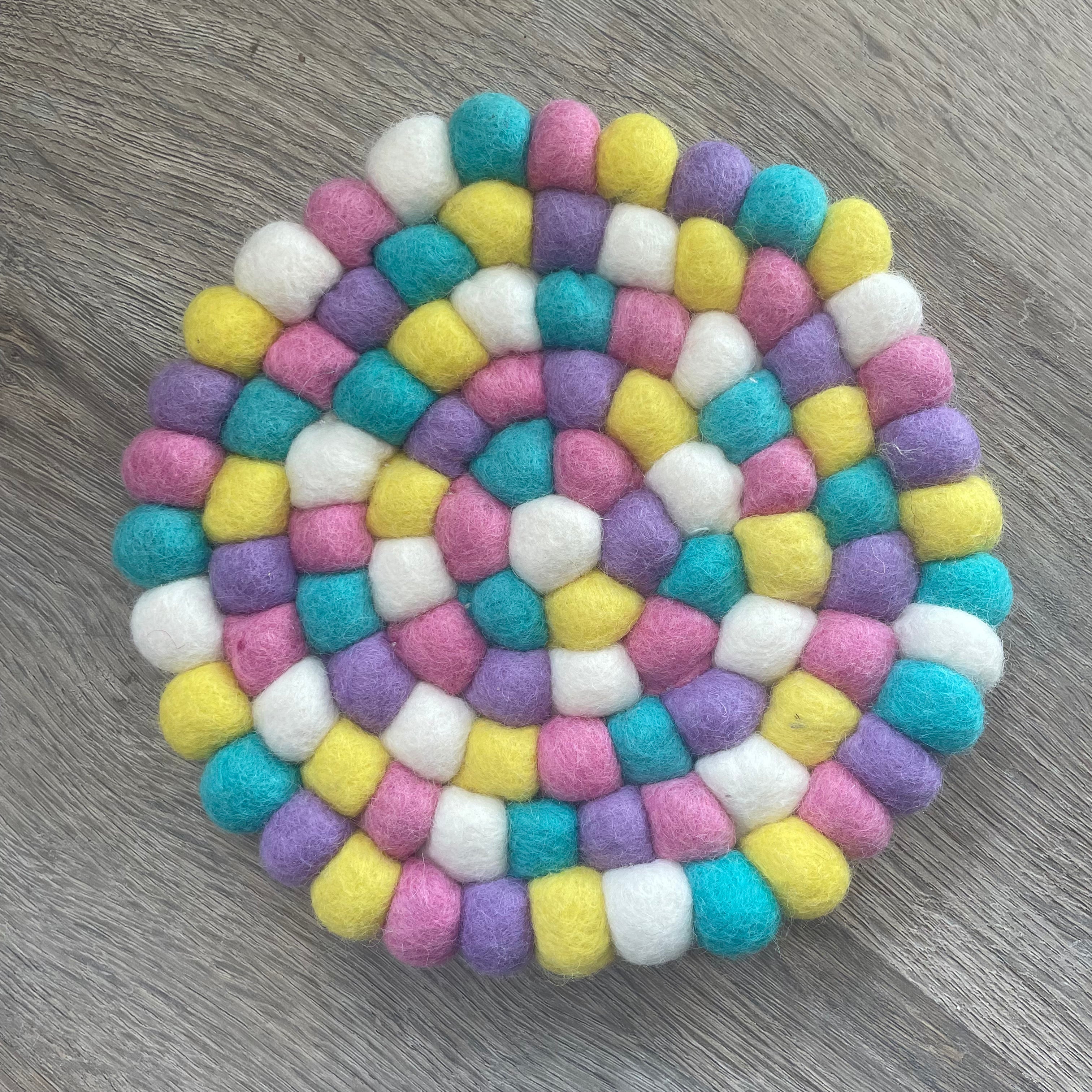 Global Groove Hand Crafted Felt Ball Trivets from Nepal Round Rainbow