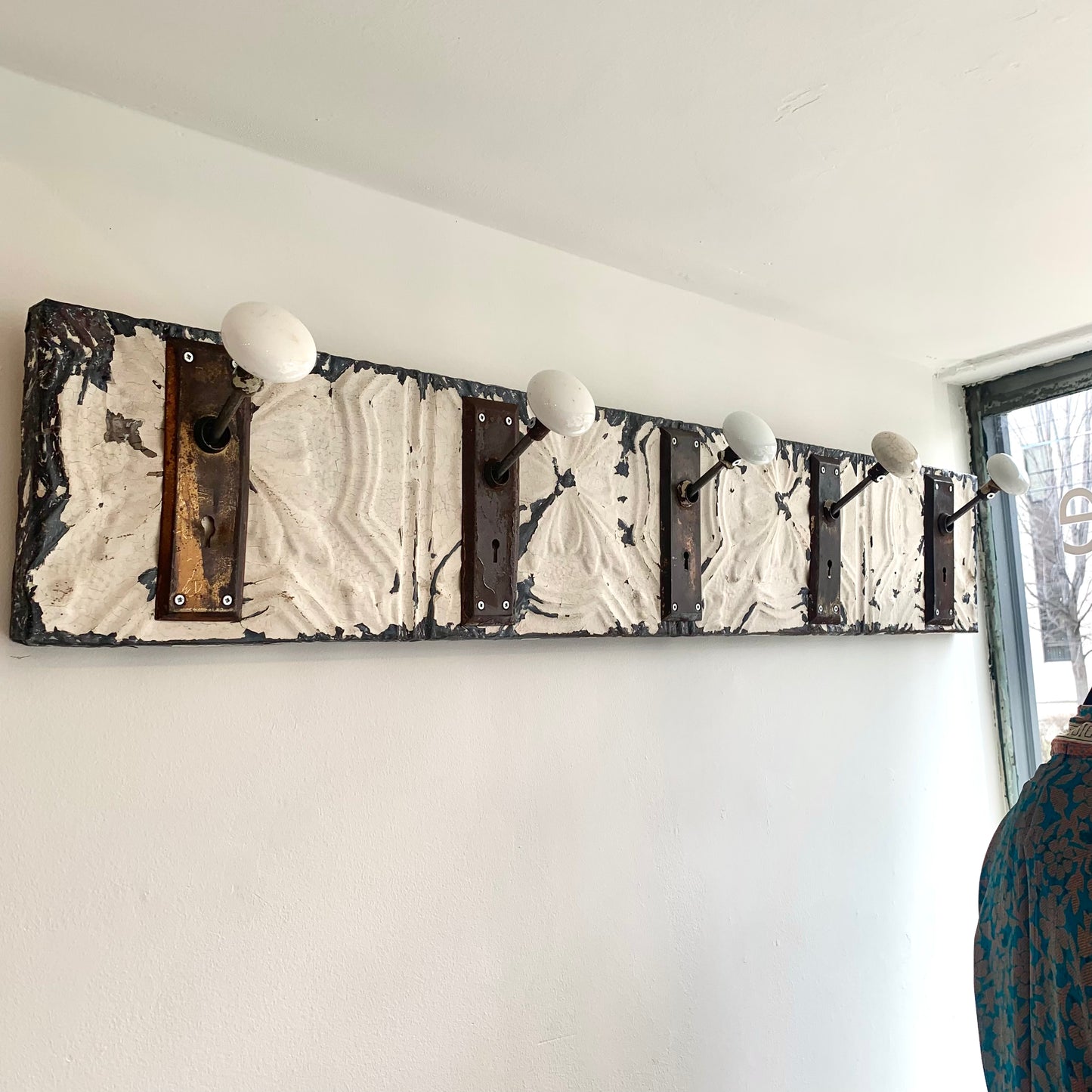 Reclaimed Tin 5-knob Coat Rack