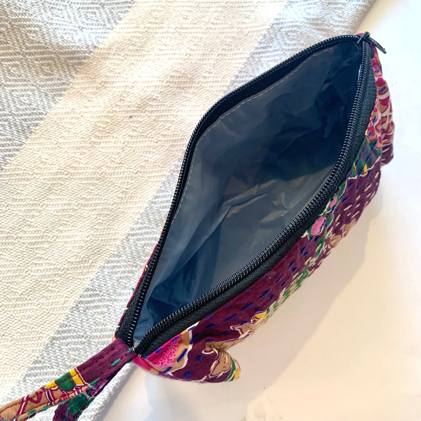Cotton Cosmetic Pouch/Pencil Case with Kantha Stiching