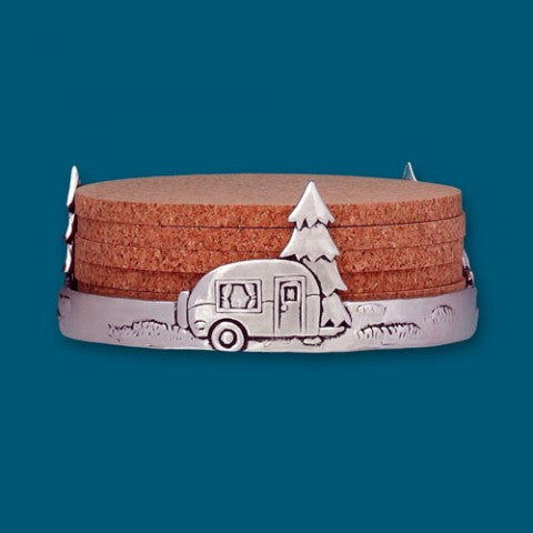 Basic Spirit Cork & Pewter Coaster Set (Camper)