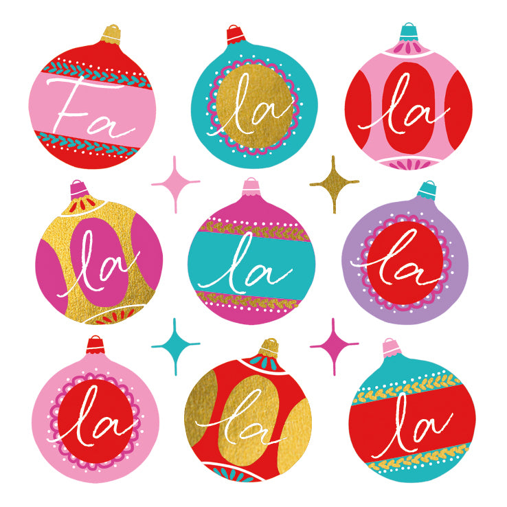 Charity Card Pack of 6- Fa La La Ornaments