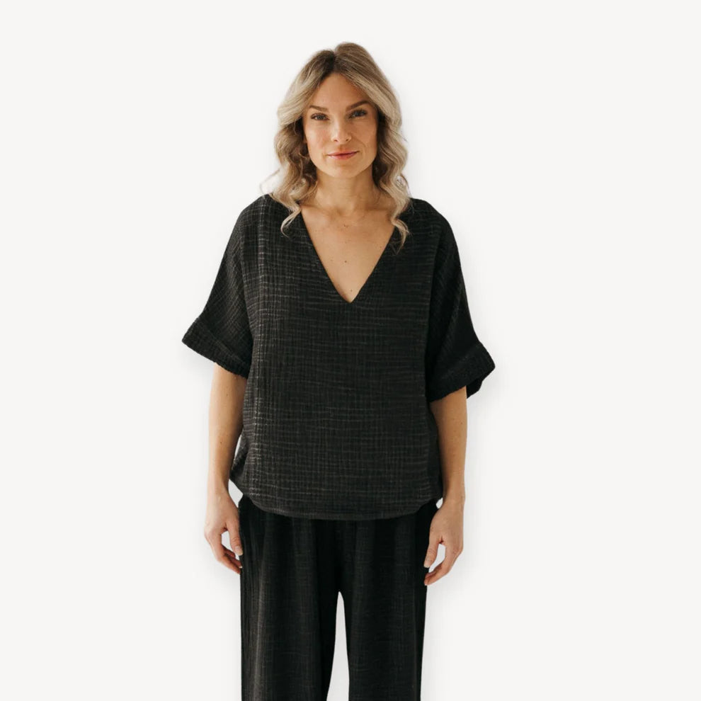 Pokoloko Crinkle V-Neck Top