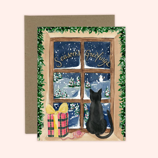Almeida Illustrations Card - Christmas Cat In Window