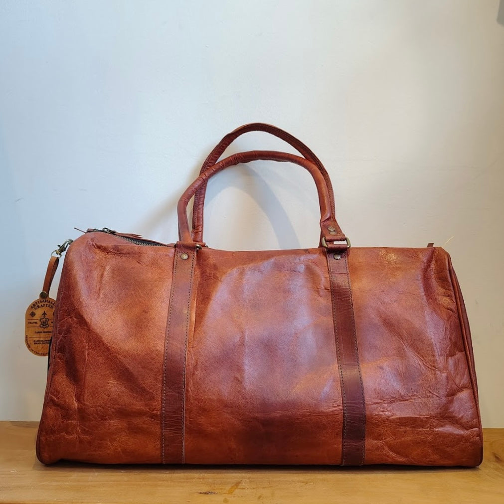 Handcrafted Leather 20” Duffle Bag w/ Shoe Compartment