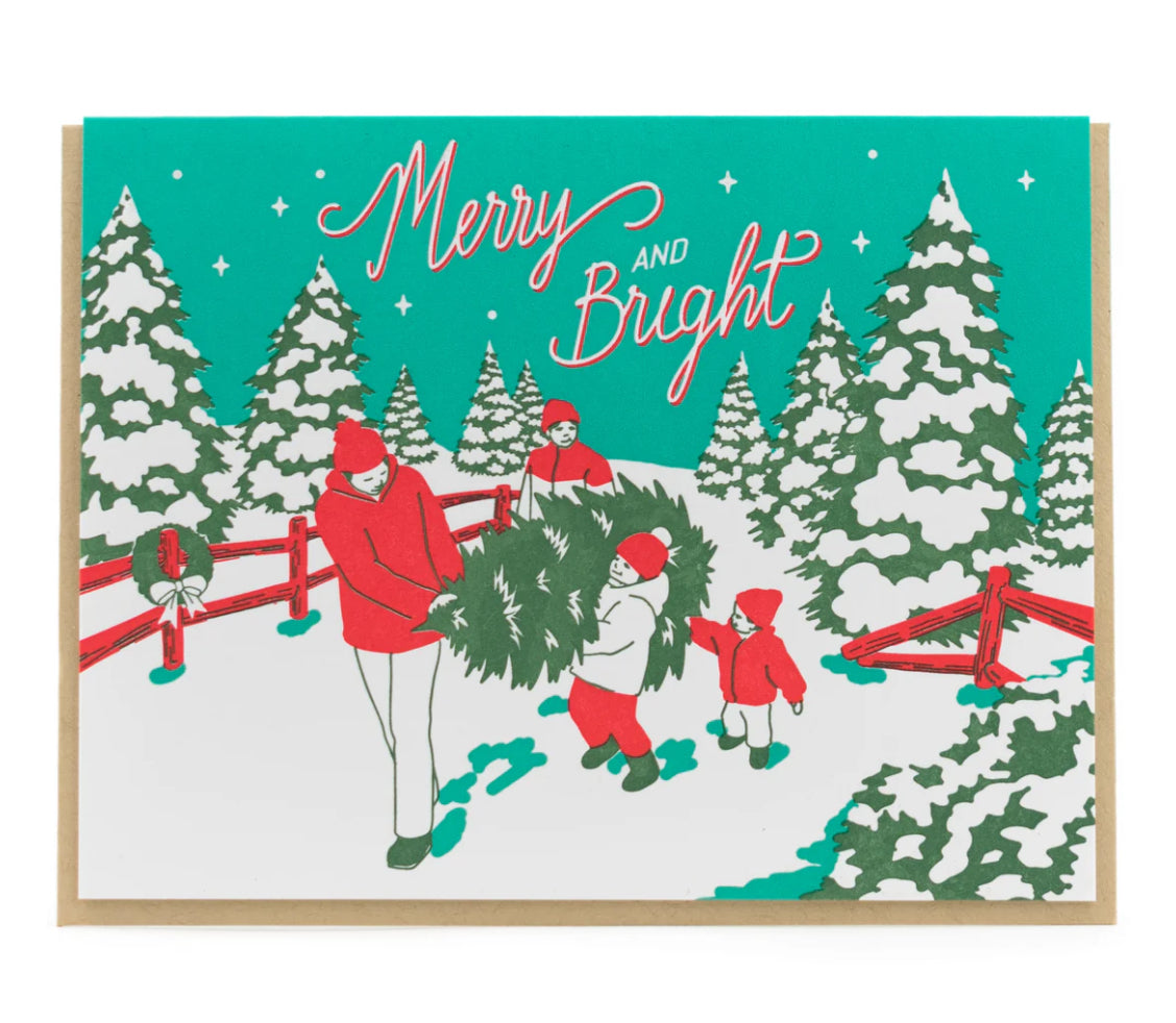 Porchlight Press Card - Merry and Bright Family Christmas Tree