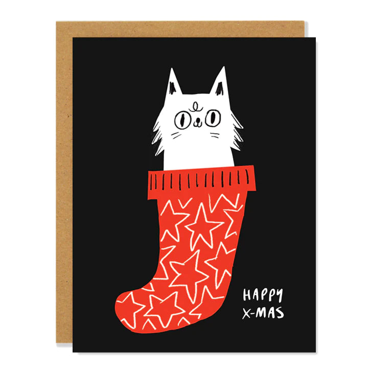Badger and Burke Card - Happy X-Mas Stocking Cat