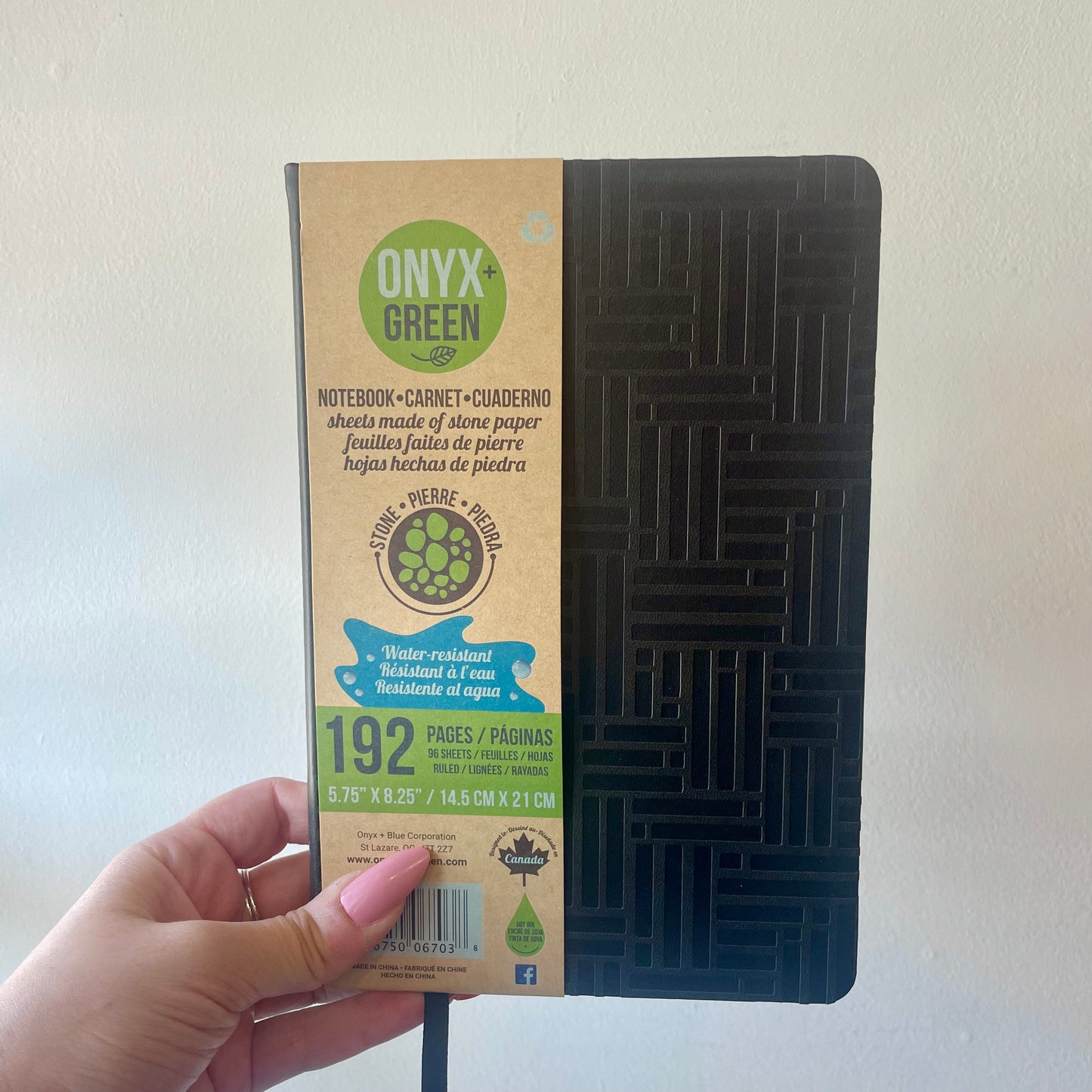 Onyx + Green Hard Cover Stone Paper Notebook