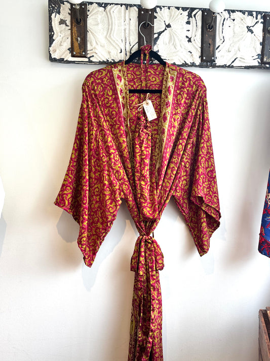 Upcycled Sari Robe Short Sleeve- #S7