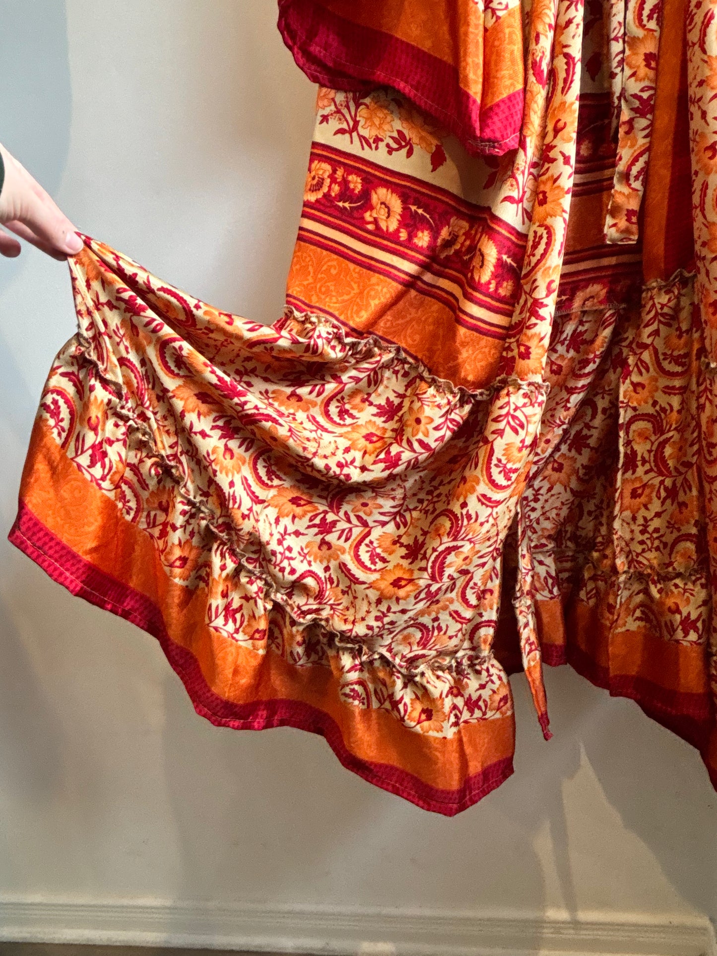 Upcycled Sari Robe- Frilled-Bottom #F1