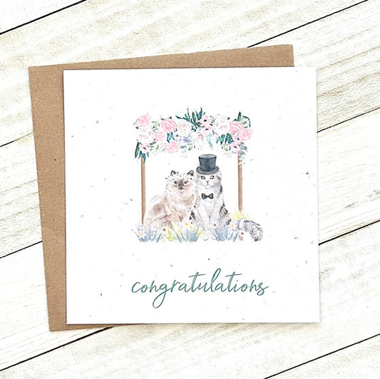 Okku Plantable Card - Congrats Wedding Cats