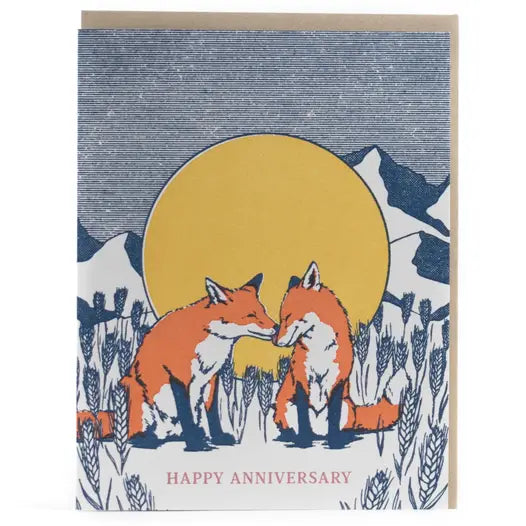 Porchlight Press Card - Anniversary Foxes