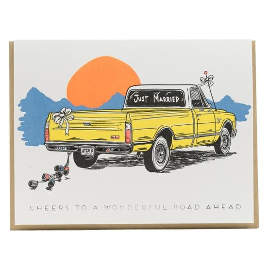 Porchlight Press Card - Just Married Road Ahead