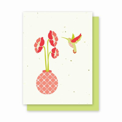 Green Field Paper Co. Card - Hummingbird Flower Vase