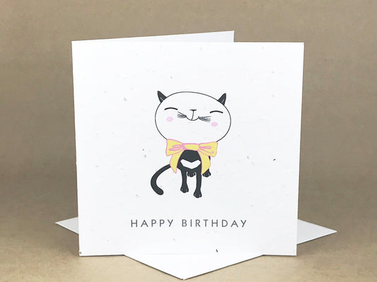 Okku Plantable Card - Birthday Cat Cartoon