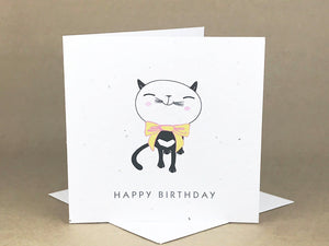 Okku Plantable Card - Birthday Cat Cartoon