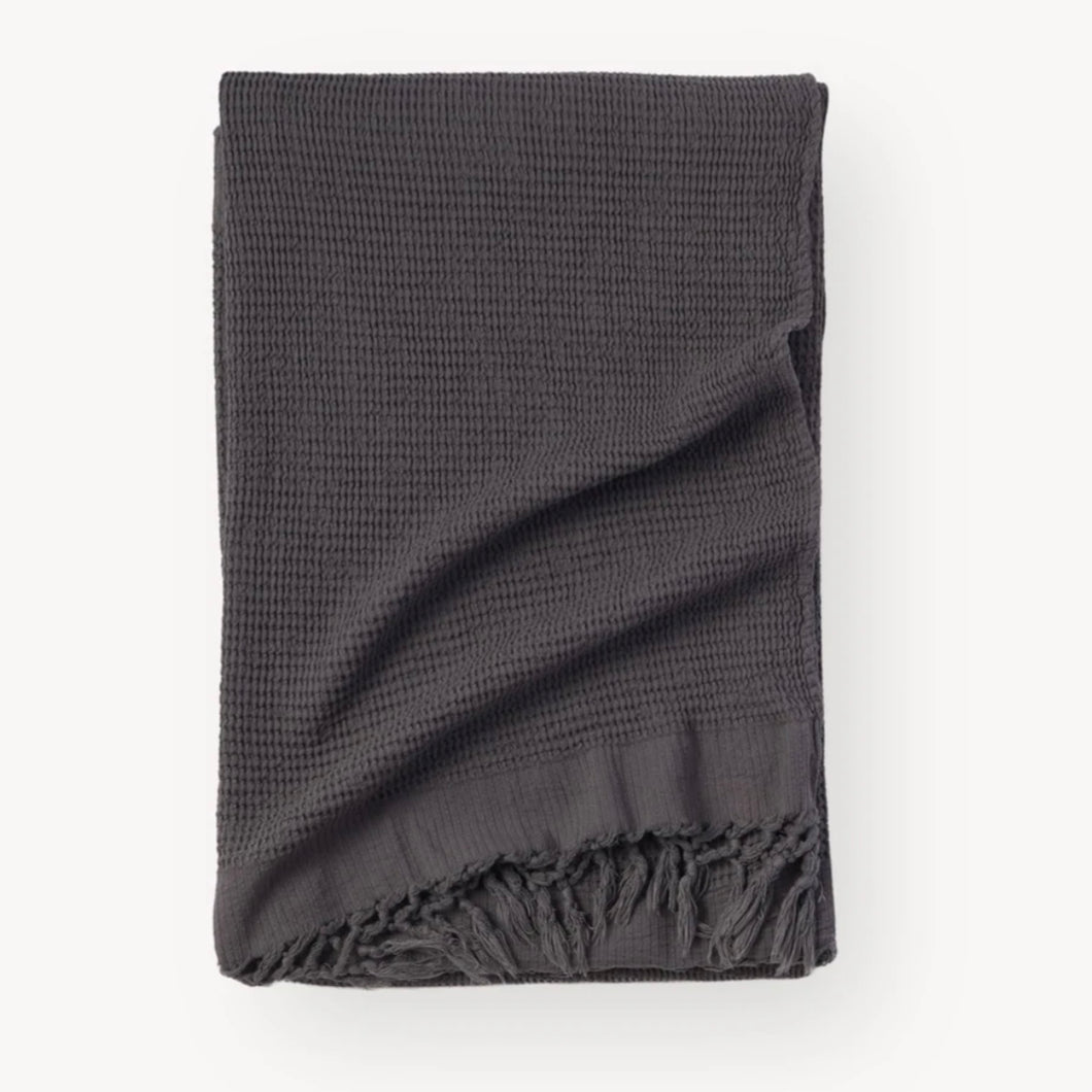 Pokoloko Throw Blanket - Wave With Fringe (Charcoal)